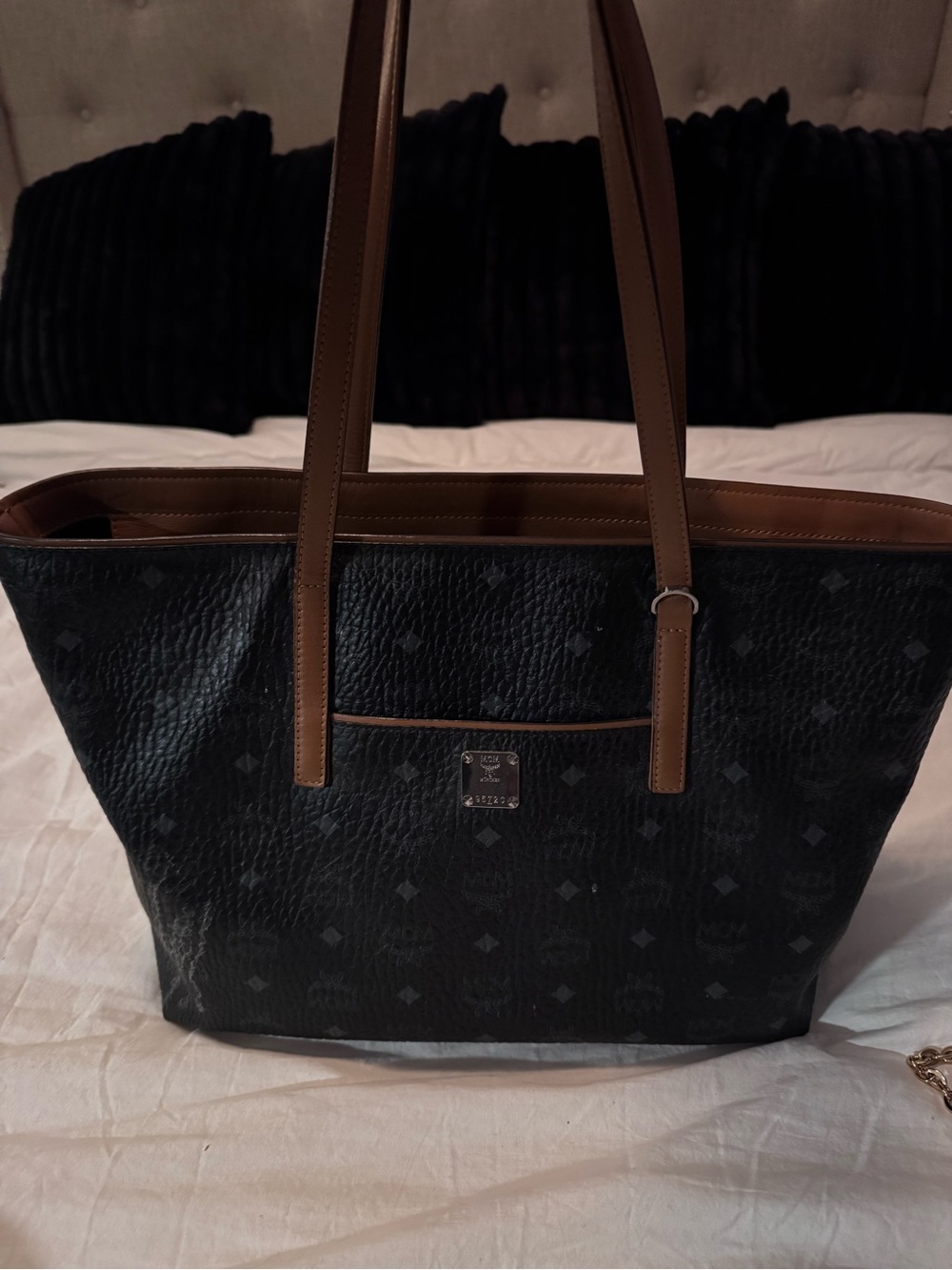 MCM Black Tote with Brown Trim and Leather Straps